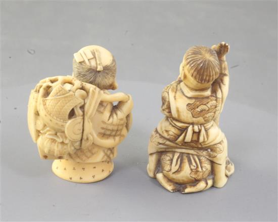 Two Japanese ivory okimono, 19th / early 20th century, height 5.5cm